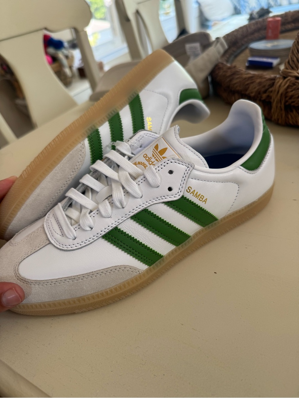 adidas Samba Retro White and Green Low-Top Sneakers